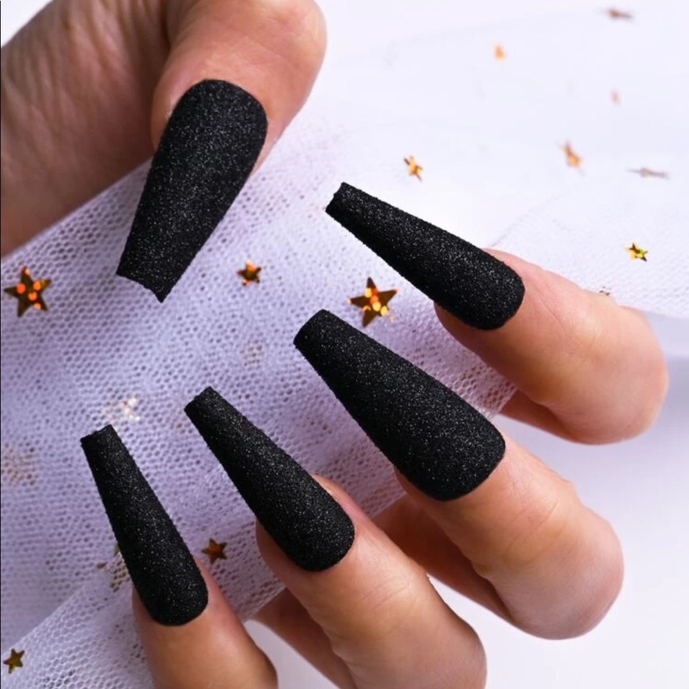 24 Pieces Black Glitter Nails
